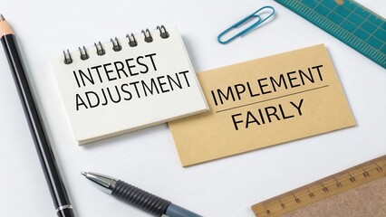 Concept of Interest Adjustment and Fair Implementation in Business Strategy on a Desk with Stationery