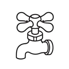 A simple vintage vector drawing of a water faucet and handle in black and white, highlighting elegant curves, utility design, and traditional craftsmanship.