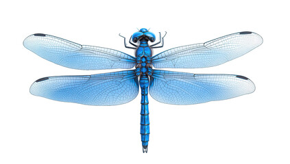 A beautiful blue dragonfly isolated on transparent background, showcasing its intricate wing patterns and delicate structure in a captivating and detailed closeup view