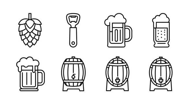 Cheers to brewing success with hops, frothy beer mugs, and classic barrels, perfect for beverage branding and pub promotions