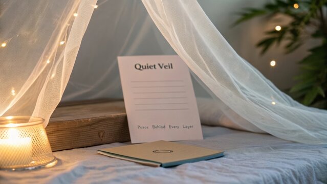 Cozy indoor reading nook with fairy lights, soft textiles, and a calming atmosphere for relaxation and creativity