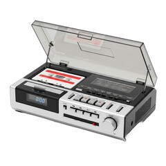 Obraz premium Retro cassette player with digital display and radio tuner evoking nostalgia and vintage audio experiences