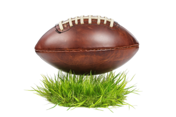 American football on green grass, isolated cutout for sports