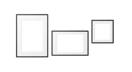 Empty black picture frames set for gallery wall mockup or photo presentation template isolated PNG with Transparent Background