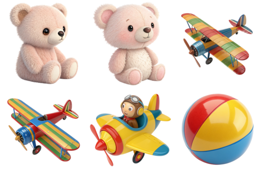 Plush bear stuffed toy toy airplane colorful plane toy plane beach ball vintage biplane child pilot