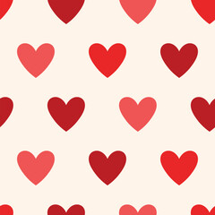 Seamless pattern with red hearts for Valentine’s Day cards and romantic gift wrapping design