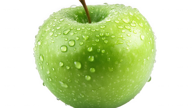Fresh green apple with water droplets isolated on transparent background - Powered by Adobe