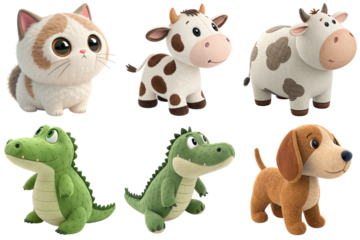 Cute plush animal toys cat cow calf crocodile alligator dog in soft fabric collection playful expression for child gift