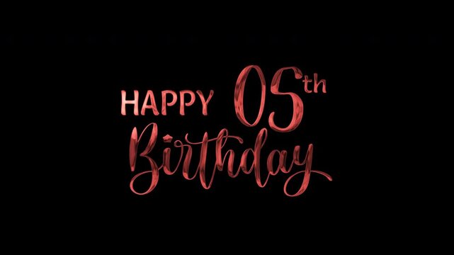 5th happy birthday text animation in red metallic effect. suitable for birthday celebrations, social media posts, and greeting cards. Includes alpha channel for any background.