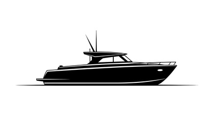 Naklejka premium Sleek modern sport fishing yacht cruising on calm water, perfect for adventure and luxury travel branding