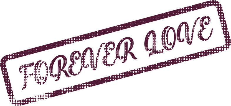 A decorative purple stamp impression with the phrase Forever Love for lasting affection