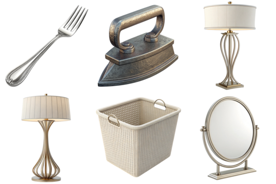 Vintage iron silver fork table lamp basket mirror home accessory metalware interior decor tabletop accessory