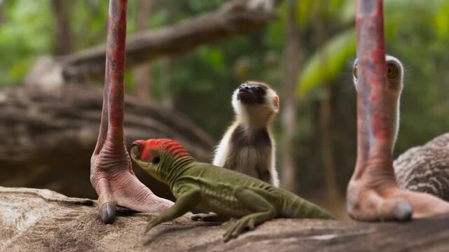 A unique perspective of a lizard and other animals in their natural habitat Stock Video