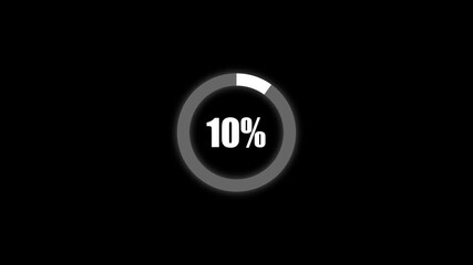 Abstract pie chart with 10 percent progress bar animation. Pie chart business and finance visual data representation for sales and statistics on black background.