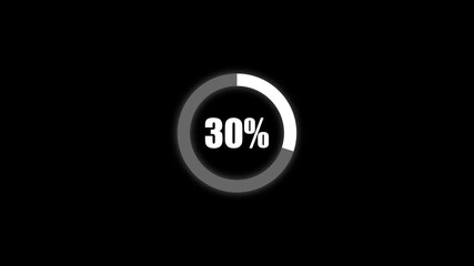 Abstract pie chart with 30 percent progress bar animation. Pie chart business and finance visual data representation for sales and statistics on black background.