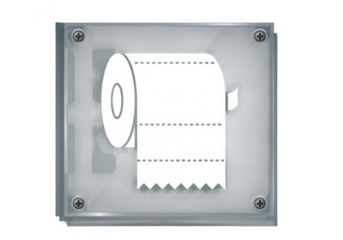 Toilet paper roll in a clear dispenser isolated on transparent background