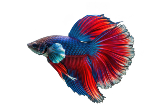 Vibrant betta fish with flowing fins isolated on transparent background