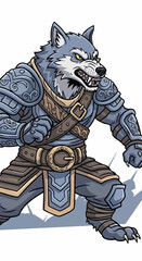 Armored Werewolf Warrior Fantasy Character Illustration.