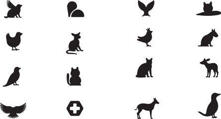 Set of black cat and animal silhouettes vector icons for Halloween design