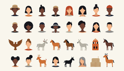 A set of female silhouettes as vector cartoon icons for people and business illustration