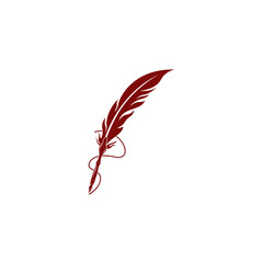 Red quill pen with ink splatter isolated on transparent background