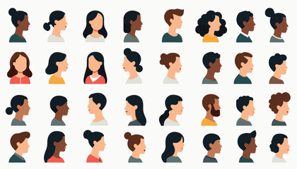 Vector set of female and business people silhouettes, icons, and avatars showing a diverse group profile