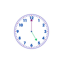 Analog clock showing twenty five past four isolated on transparent background