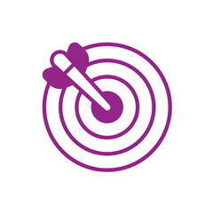 Purple dart hitting the bullseye on a target isolated on transparent background