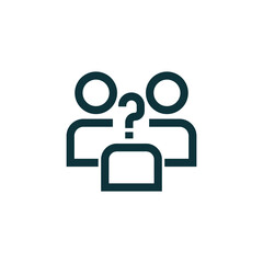 Two people with a question mark between them icon isolated on transparent background