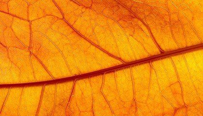 Obraz premium A single vibrant orange autumn leaf showing detailed vein patterns. Fall season nature macro photography