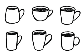 Set of cute hand drawn cup of tea or coffee Simple mug clipart Cozy home doodle Single element for design