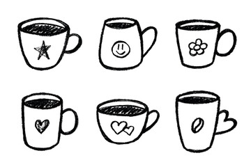 Obraz premium Set of cute hand drawn cup of tea or coffee Simple mug clipart Cozy home doodle Single element for design