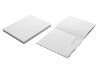 Two stacks of blank white paper isolated on transparent background