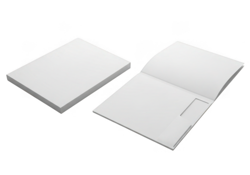 Two stacks of blank white paper isolated on transparent background