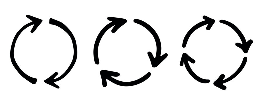 Set of hand drawn recycle arrow icon Recycling resources symbol Reuse of materials, zero waste, green environment, saving the planet