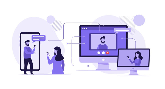 Online communication and collaboration using digital devices and virtual meeting platforms for remote work and social interaction