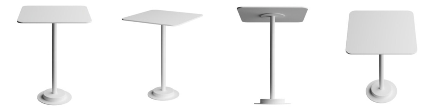 3d Render of White square cafe table isolated on transparent background