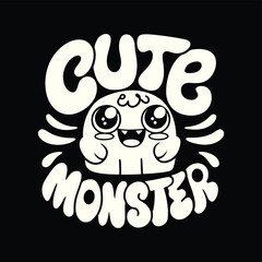 Cute Monster Face White Retro Typography