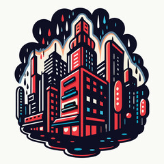 Retro Urban Cityscape Skyline Buildings