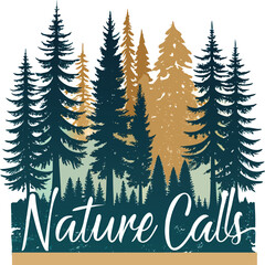 Nature Call Retro Forest T-Shirt Design