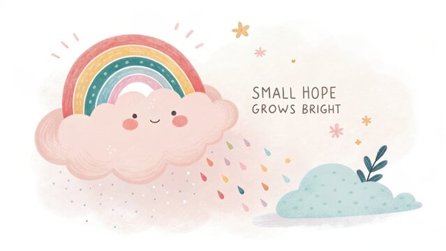 Cute cartoon rainbow and cloud with motivational message - Powered by Adobe