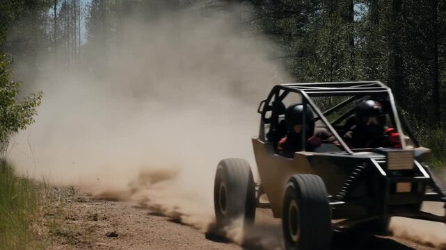 A desert buggy racing through the dust on a dirt road Stock Video