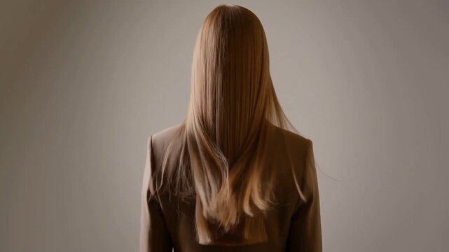 A person with long, flowing hair concealing their face, creating an aura of mystery and anonymity. The image suggests elegance and simplicity Stock Video