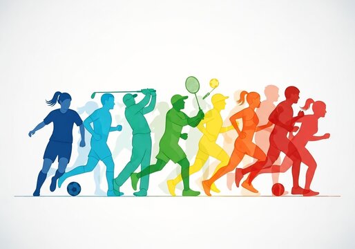 Multicolor Sports Silhouette Illustration Showing Energy, Fitness, and Team Spirit