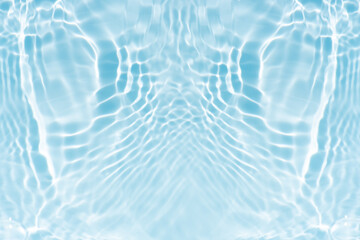 Blue water with ripples on the surface. Defocus blurred transparent blue colored clear calm water surface texture with splashes and bubbles. Water waves with shining pattern texture background.