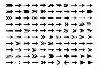 Set of 90 Black Arrow Symbols Showing Direction, Motion, and Graphic Variety