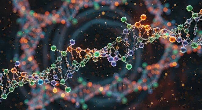 Colorful dna double helix visualization showcasing genetic structure and molecular biology