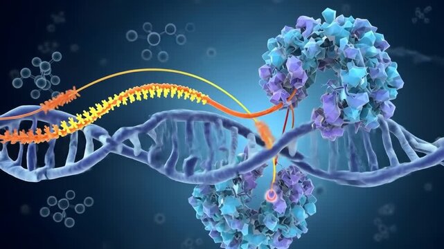 Animated illustration of DNA replication, molecule structure and genetic information