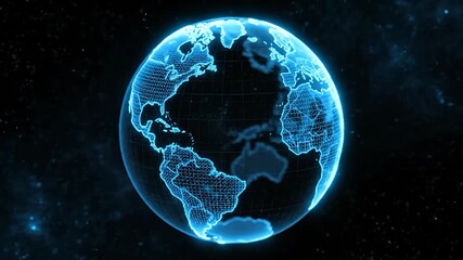 Digital Earth Blue Holographic Globe Rotating in Space Network Connectivity