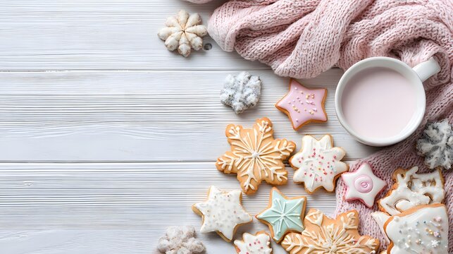 Cozy kitchen photography delicious holiday cookies and warm milk for winter vibes - Powered by Adobe